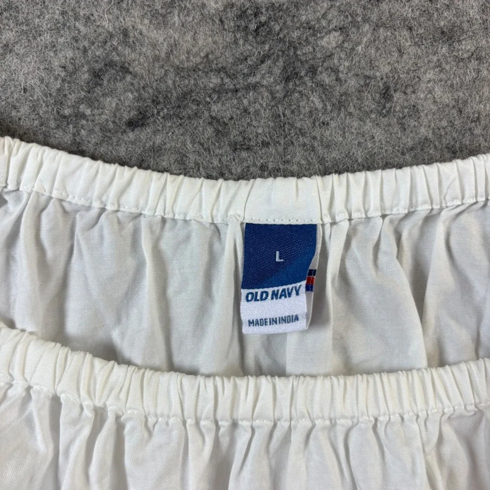Old Navy Women's White Puff Sleeve Peplum Blouse Cut-Out Back Top Large